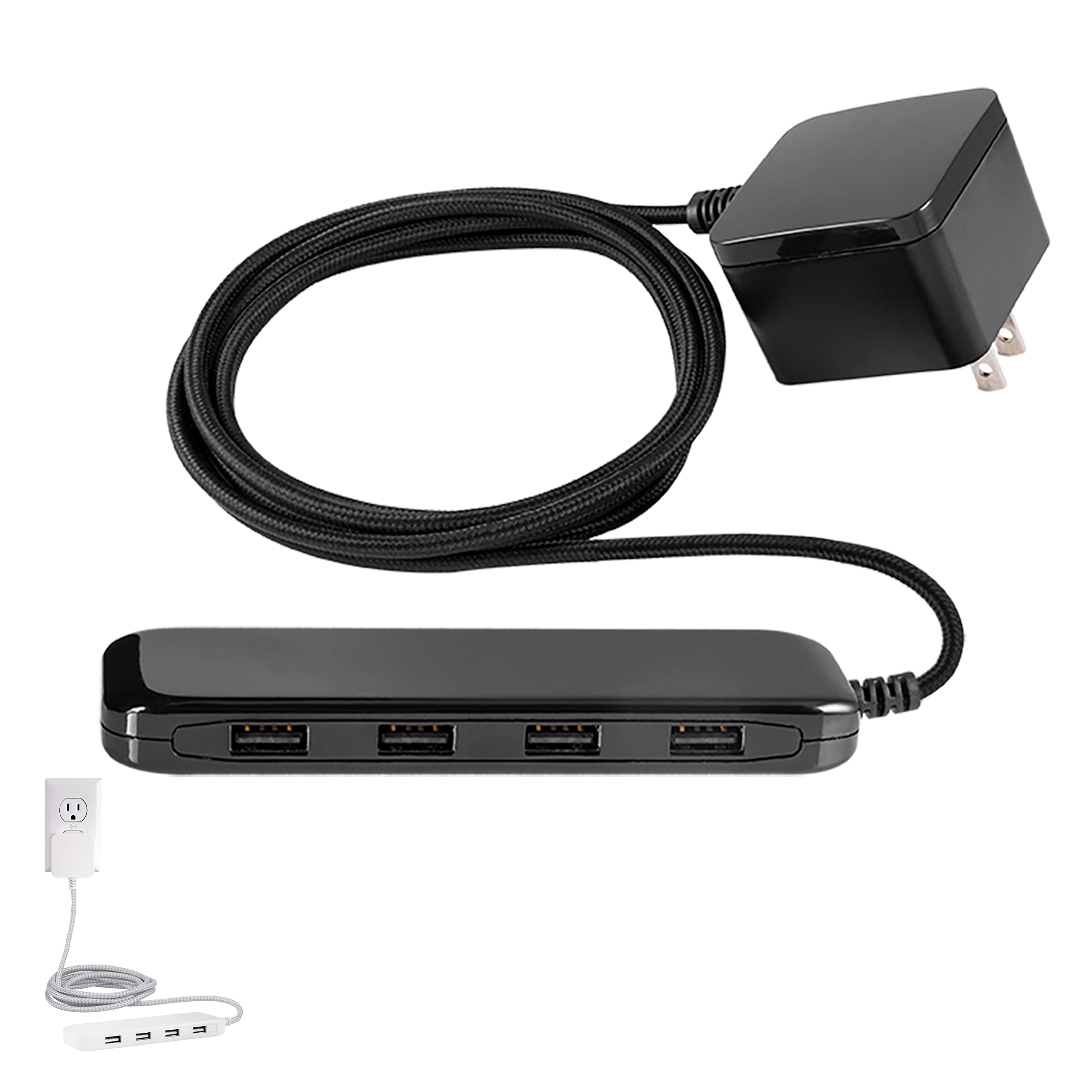 UltraPro Desktop Charging Station, 24W 6 Ft 4 Ports Power Strip, Multiport Charging Station, A Desktop Charger for iPhone 16 Series, 15 Series, iPad Pro, Braided Cord, Black, 54734