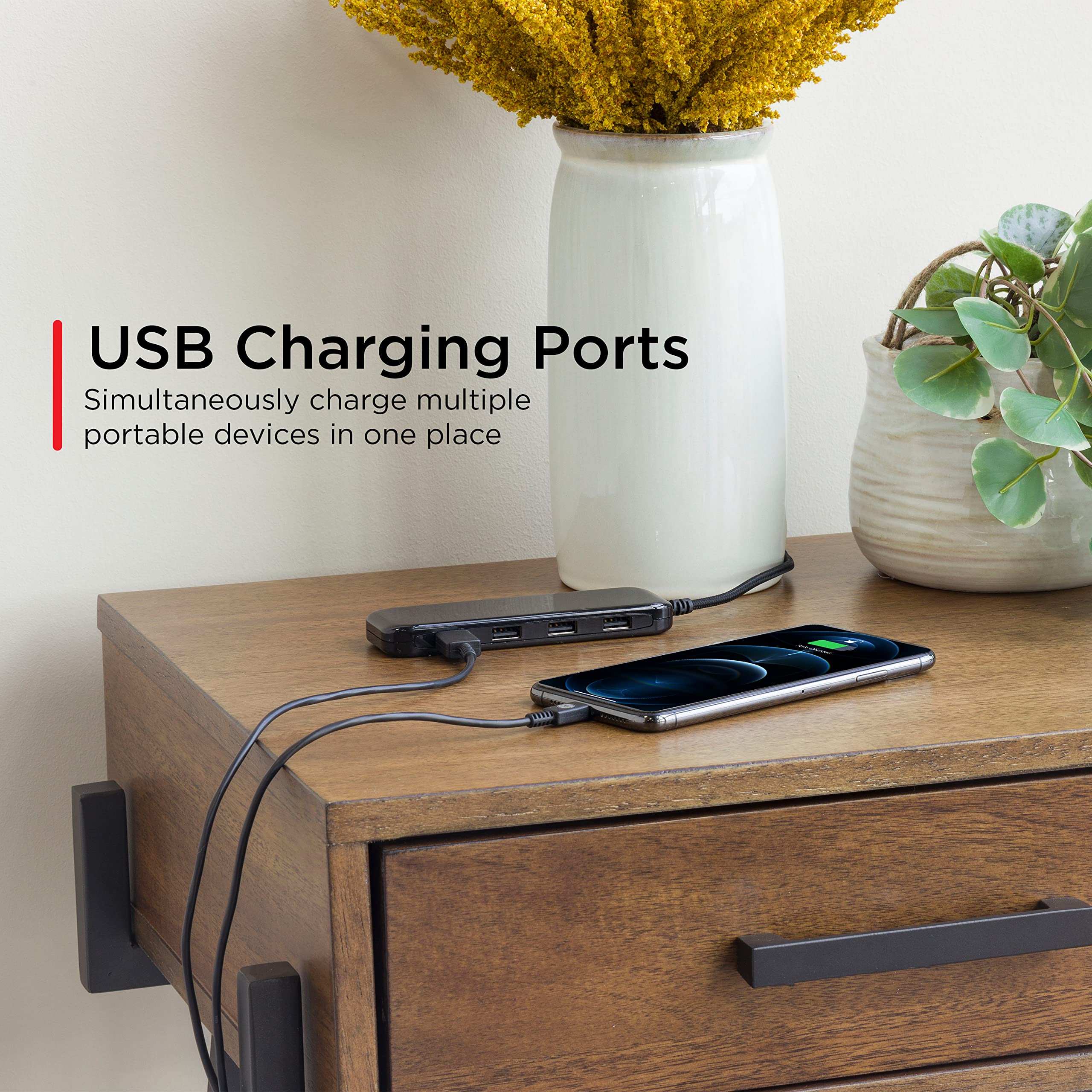 UltraPro Desktop Charging Station, 24W 6 Ft 4 Ports Power Strip, Multiport Charging Station, A Desktop Charger for iPhone 16 Series, 15 Series, iPad Pro, Braided Cord, Black, 54734 - Image 5