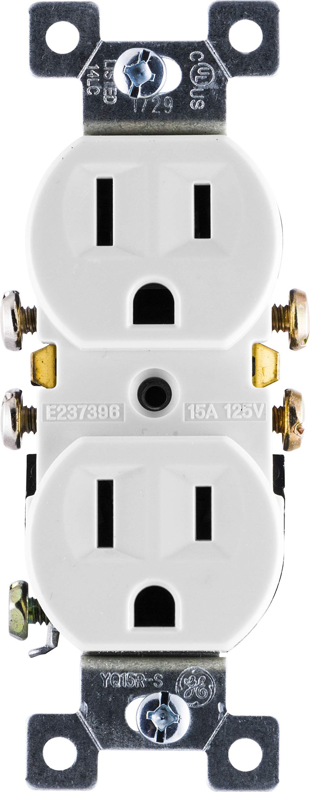 UltraPro GE Grounding Duplex Outlet, 3 Prong Electrical Socket, Easy Install, 15 Amp, UL Listed, White, 54309 GE in-Wall Receptacle, Standard