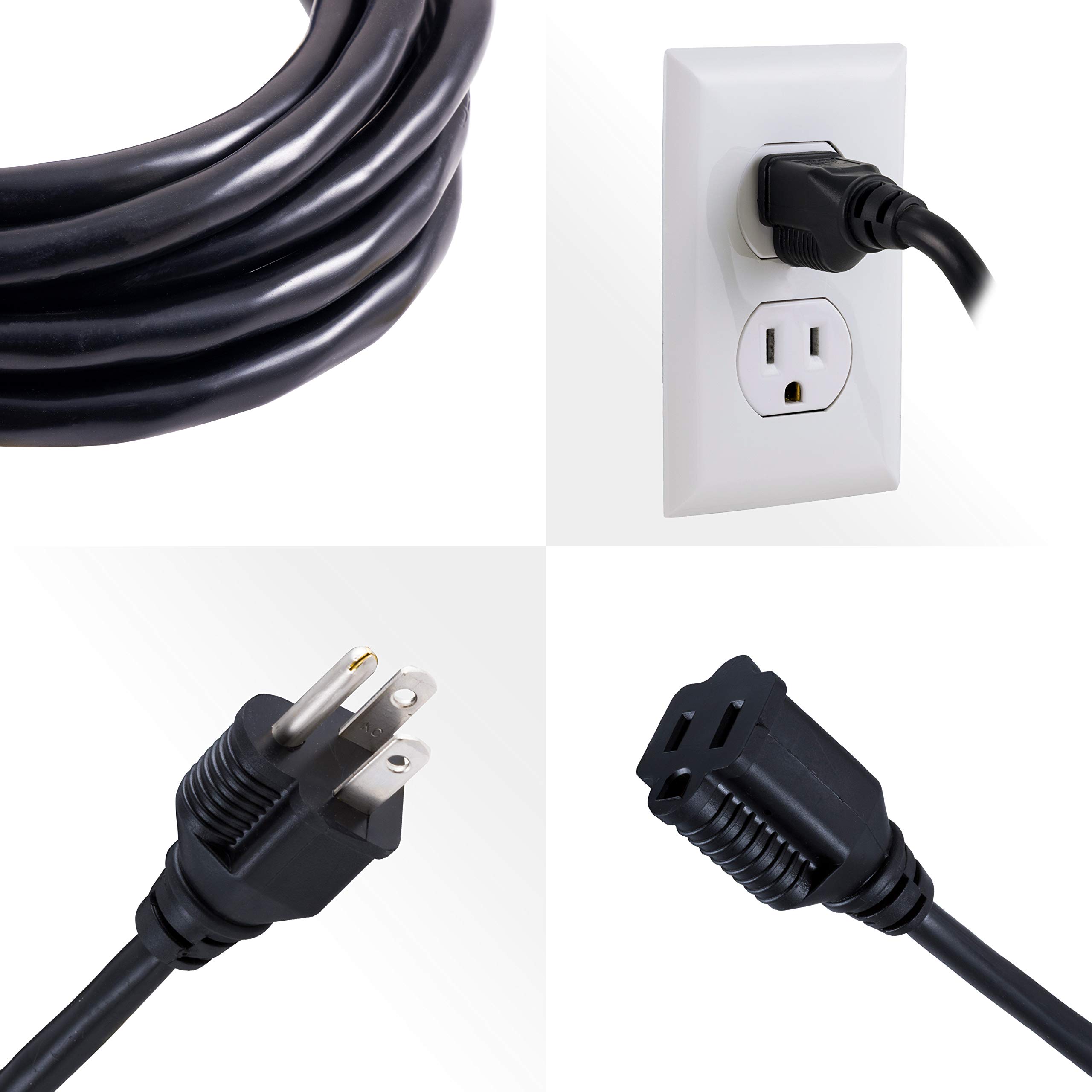 UltraPro Outdoor Extension Cord, 15 Ft, Heavy Duty Extension Cord, Double Insulated, Grounded, 16 Gauge, 3 Prong Extension Cords, General Purpose Long Extension Cord, UL Listed, Black, 36824 - Image 3