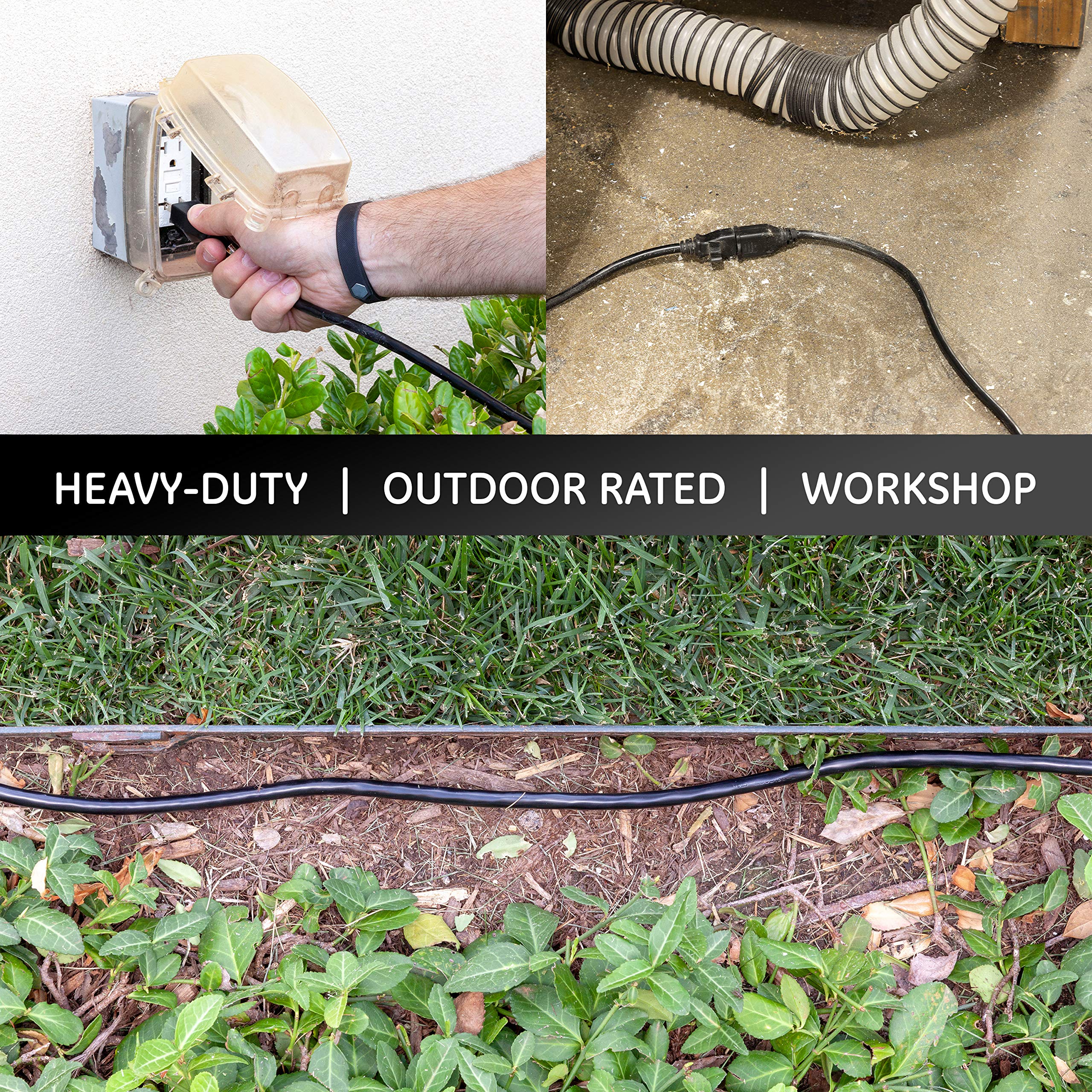 UltraPro Outdoor Extension Cord, 15 Ft, Heavy Duty Extension Cord, Double Insulated, Grounded, 16 Gauge, 3 Prong Extension Cords, General Purpose Long Extension Cord, UL Listed, Black, 36824 - Image 6