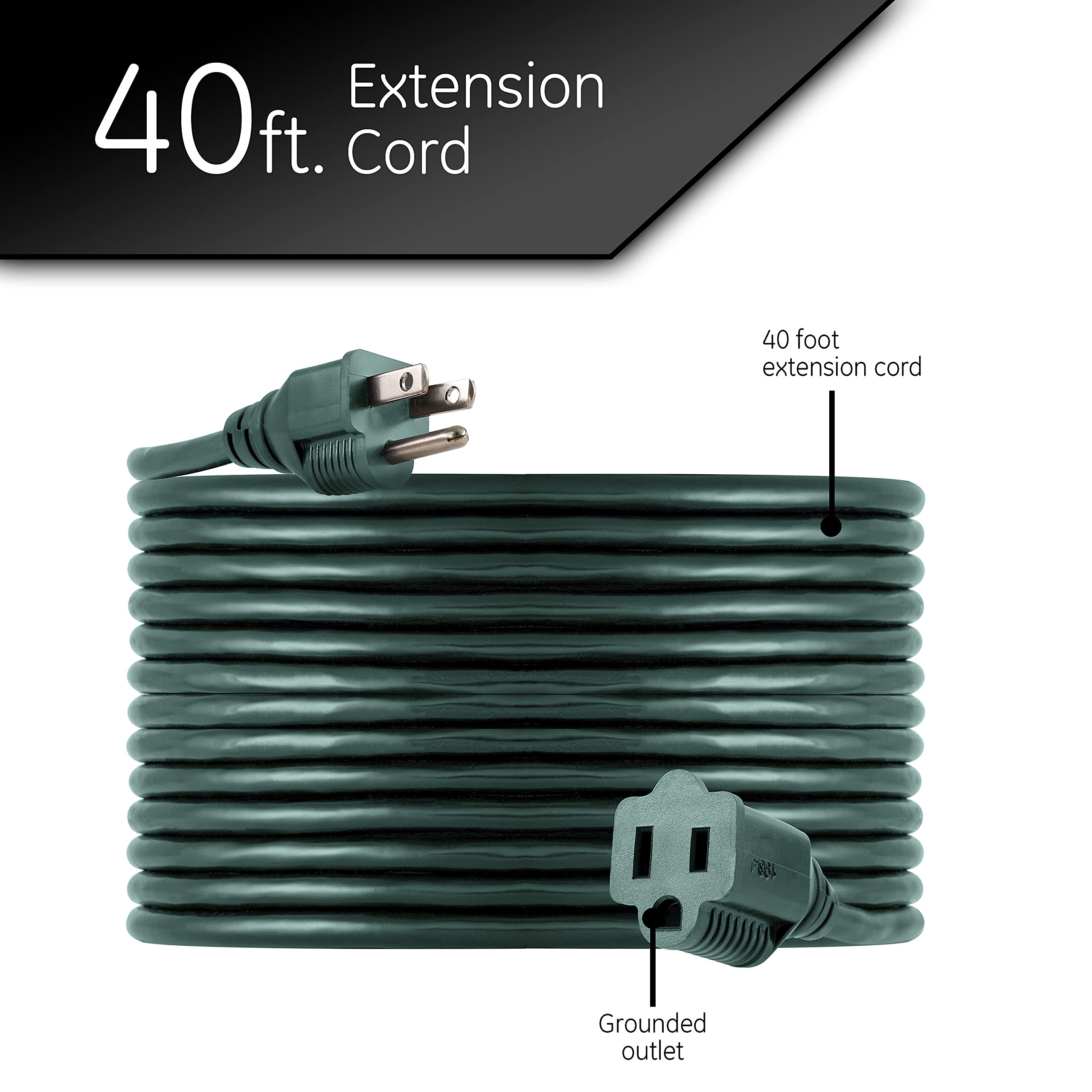 UltraPro Outdoor Extension Cord, 40 Ft, Heavy Duty Extension Cord, Double Insulated, Grounded, 16 Gauge, 3 Prong Extension Cords, General Purpose Long Extension Cord, UL Listed, Green, 55006 - Image 2