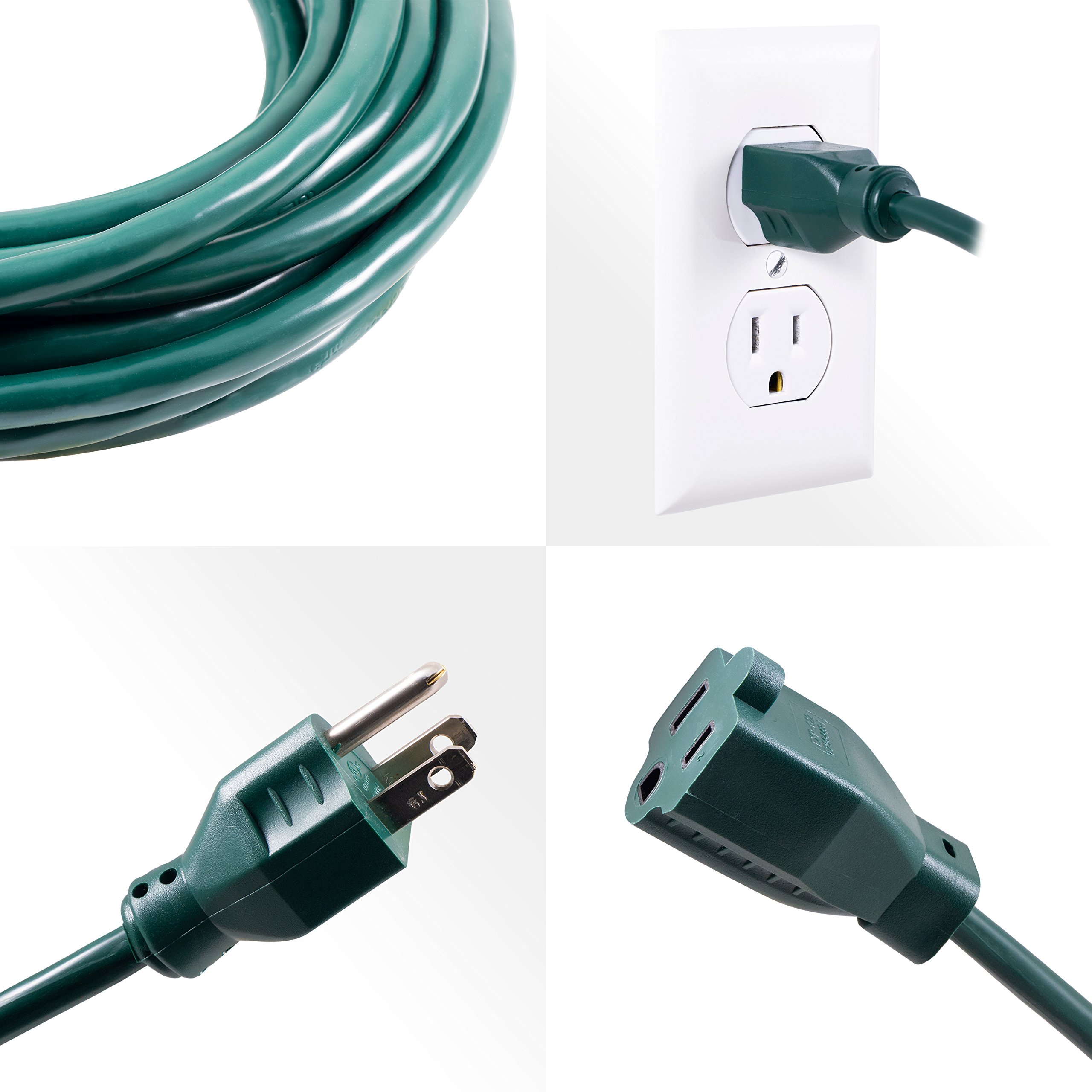 UltraPro Outdoor Extension Cord, 40 Ft, Heavy Duty Extension Cord, Double Insulated, Grounded, 16 Gauge, 3 Prong Extension Cords, General Purpose Long Extension Cord, UL Listed, Green, 55006 - Image 3