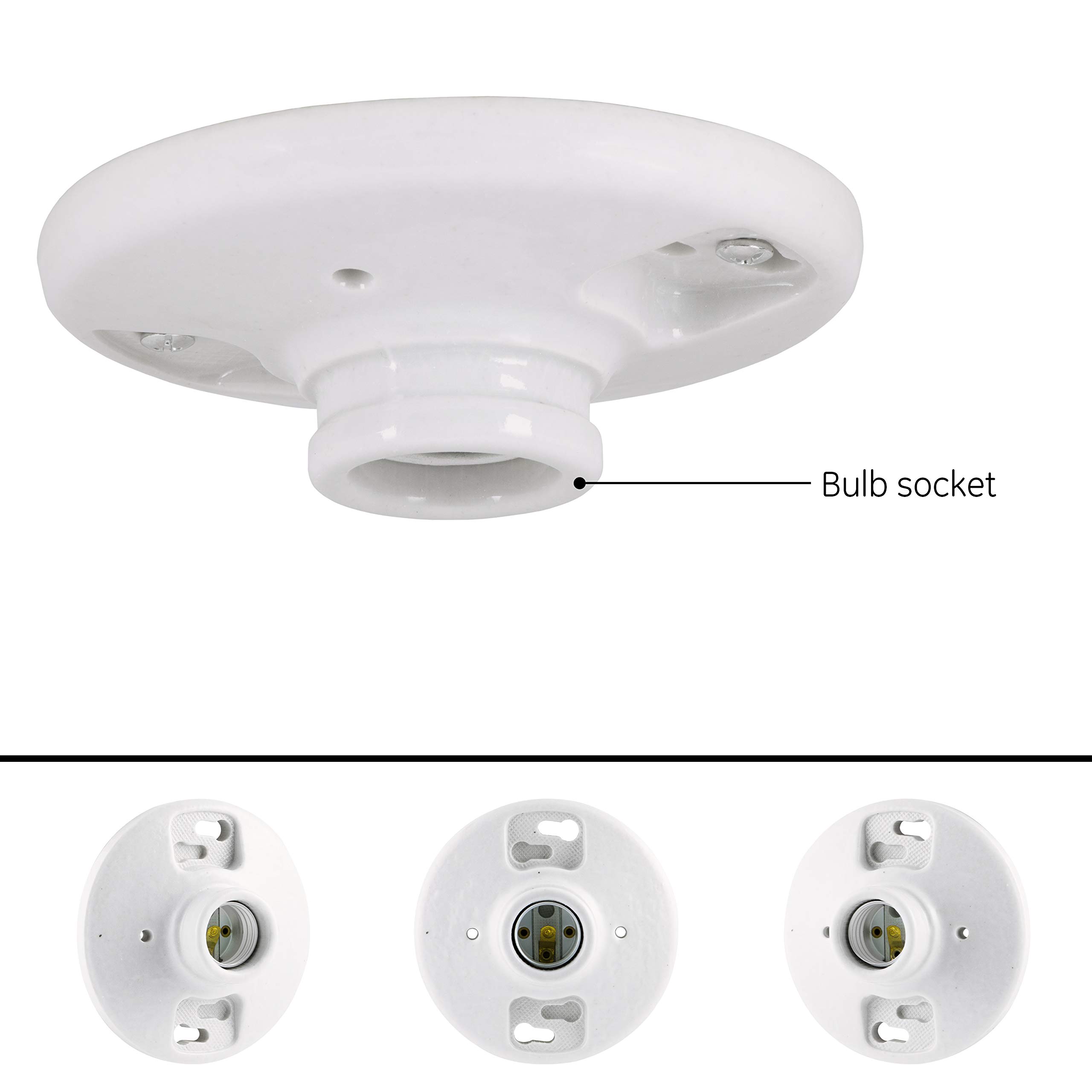 UltraPro Porcelain Lampholder, Medium Base, Indoor Lighting, Mount on 3-1/4” or 4” Box, UL Listed, White, 18304 - Image 2